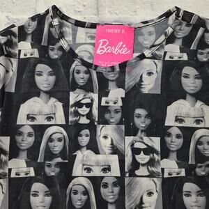Forever 21 Barbie Long Sleeve All Over Black White Comic Panel Mesh Top sz Small